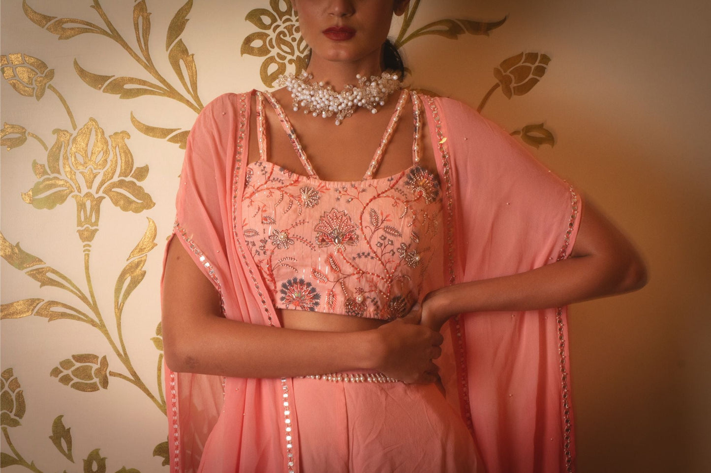 Baby pink sharara set with shrug