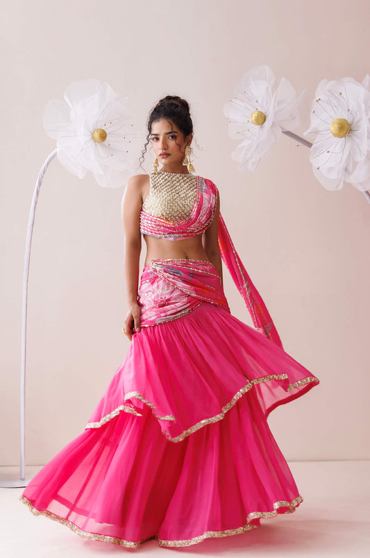 Pink organza lehenga set