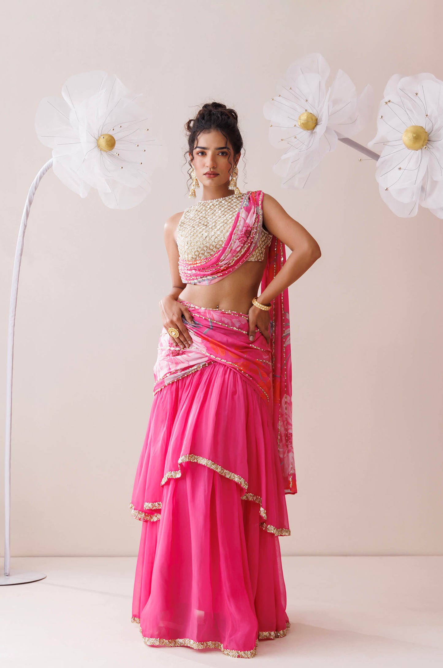 Pink organza lehenga set