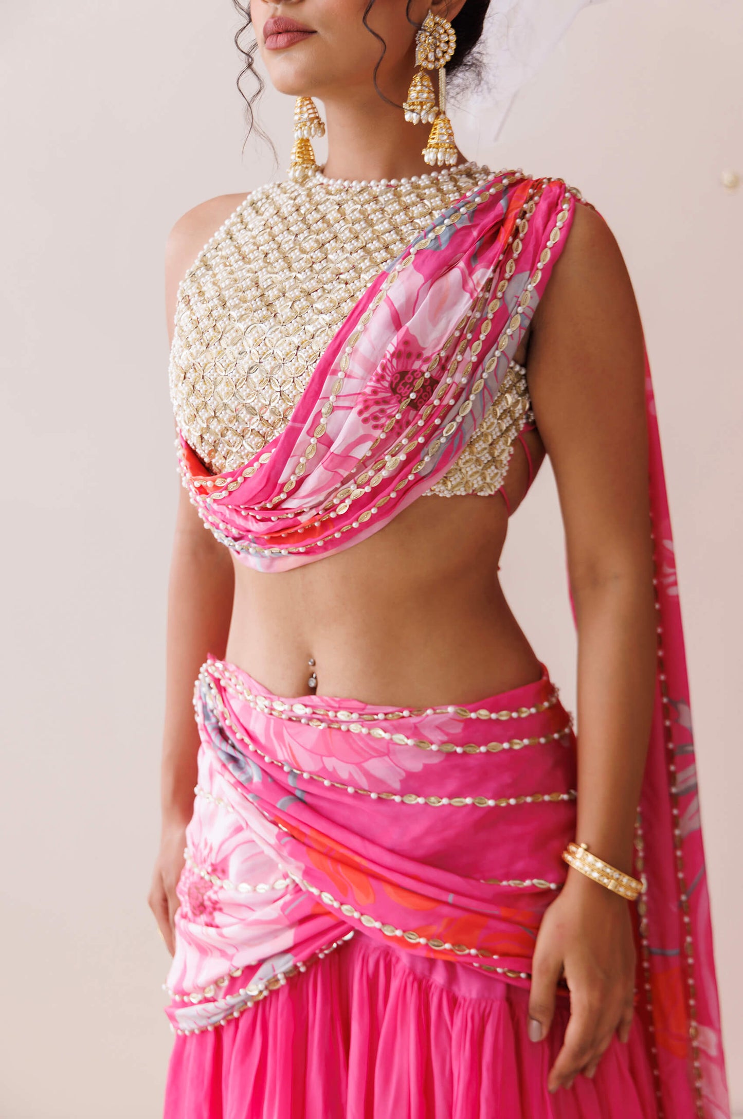 Pink organza lehenga set