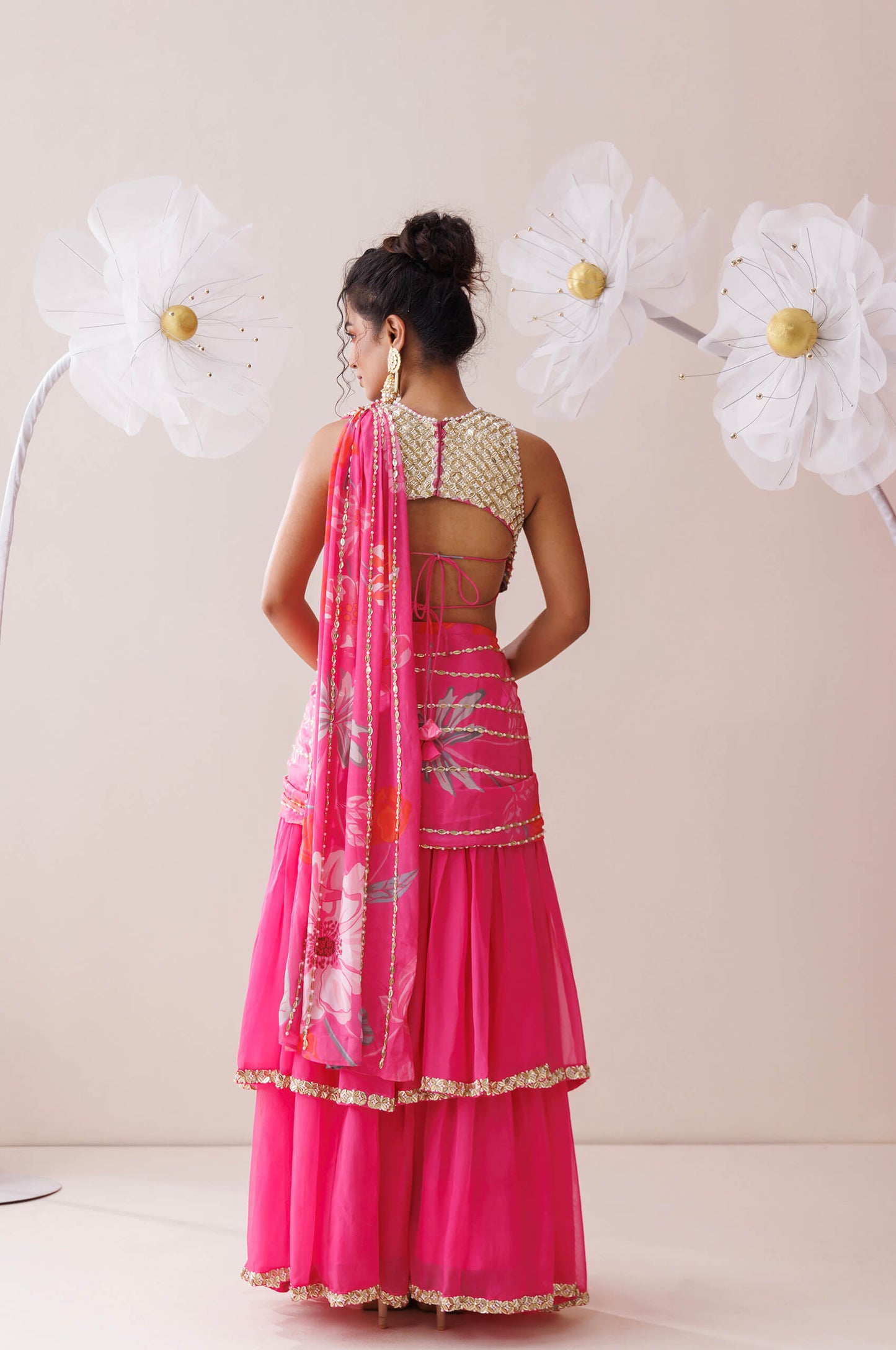 Pink organza lehenga set