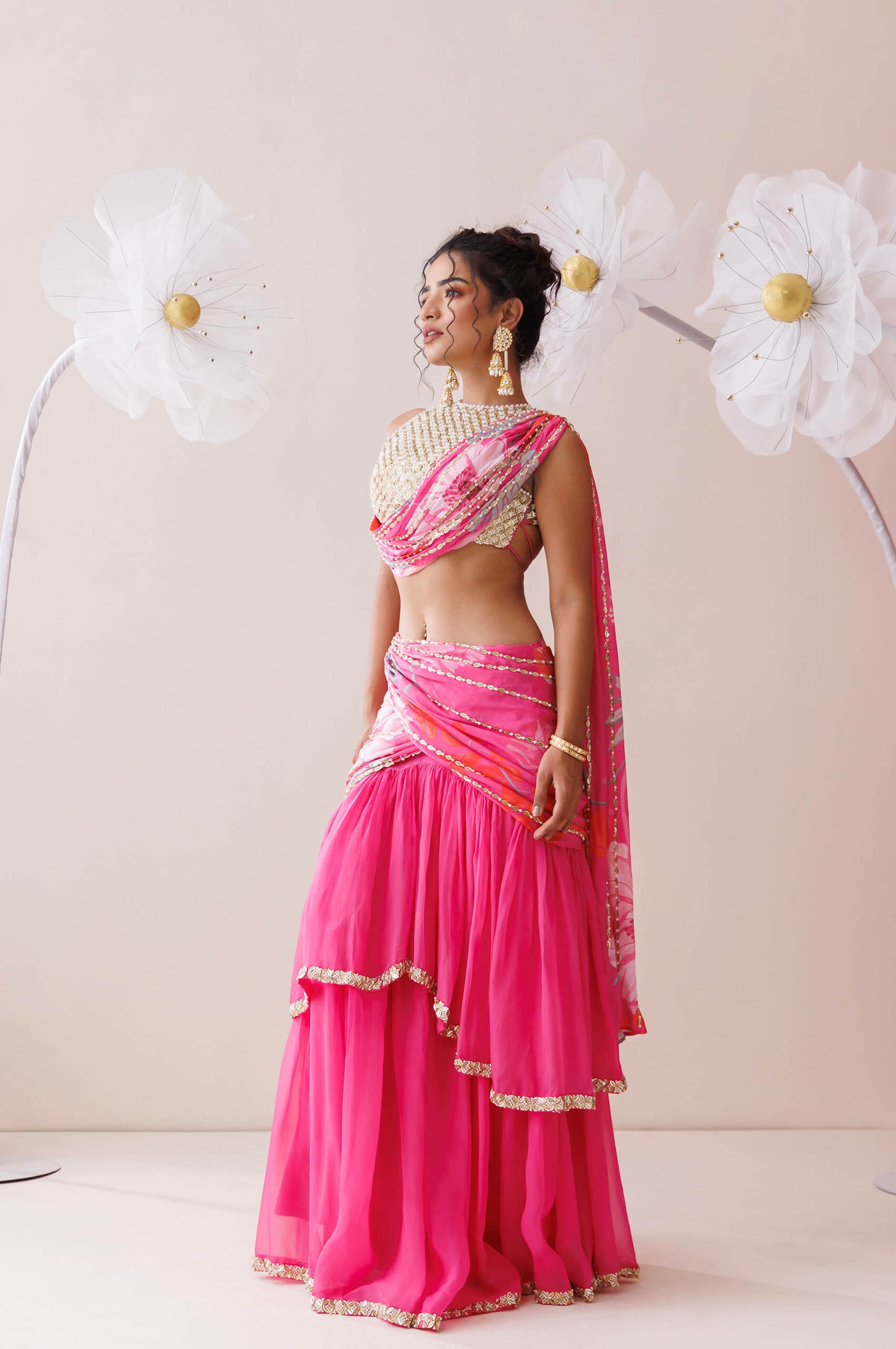 Pink organza lehenga set