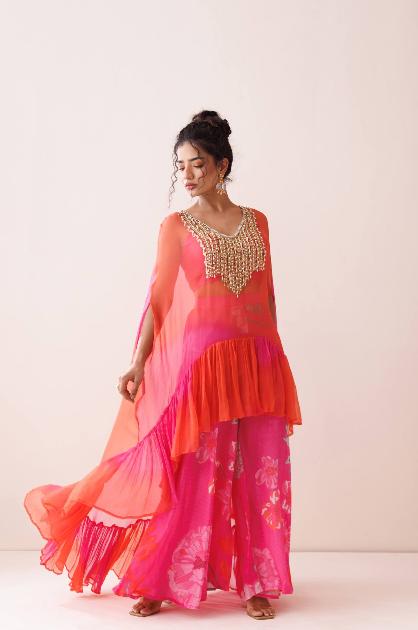 Pink and Orange ombre cape set