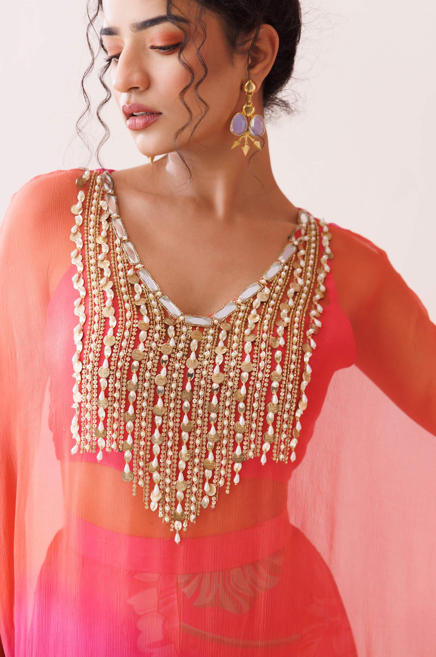 Pink and Orange ombre cape set