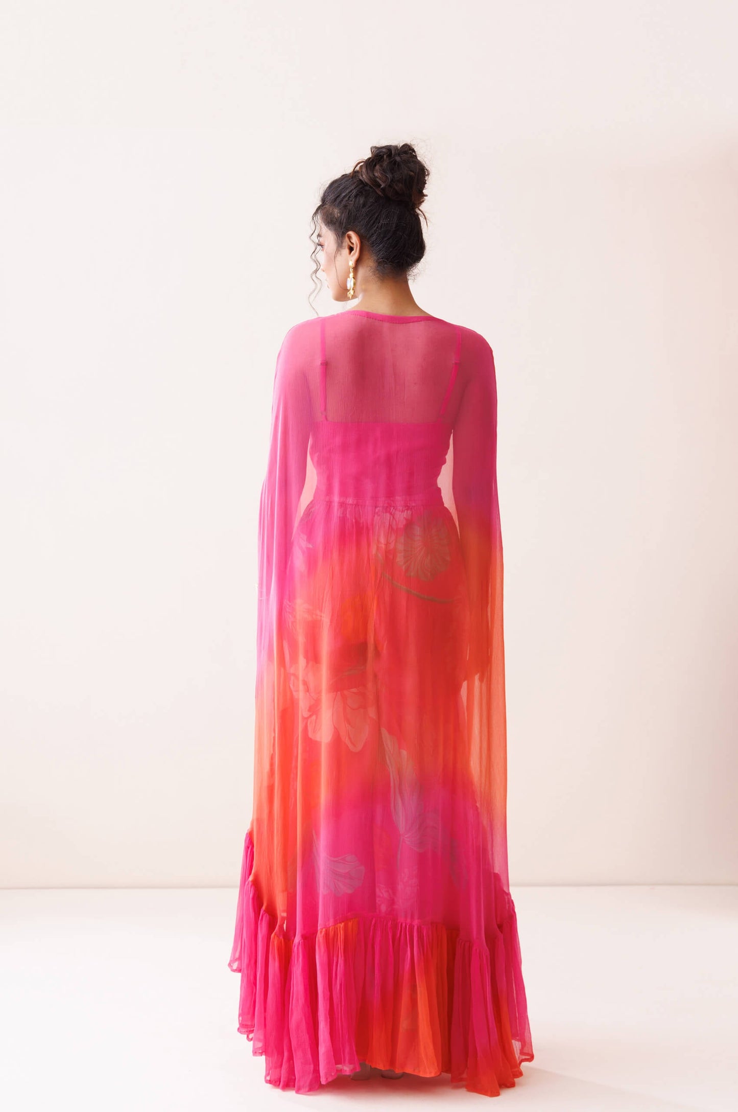 Pink and Orange ombre cape set