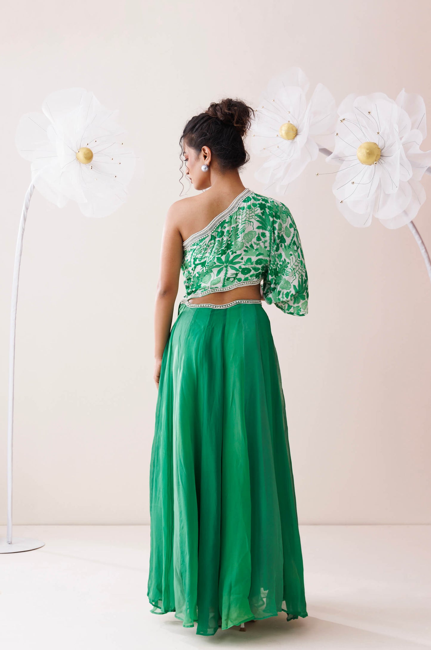 Verde ombre one-shoulder dress