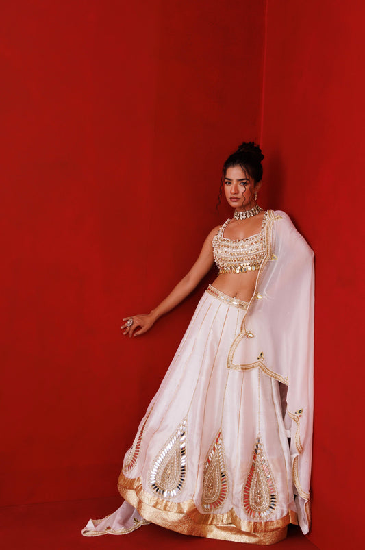 Ivory mirror gaze lehenga set