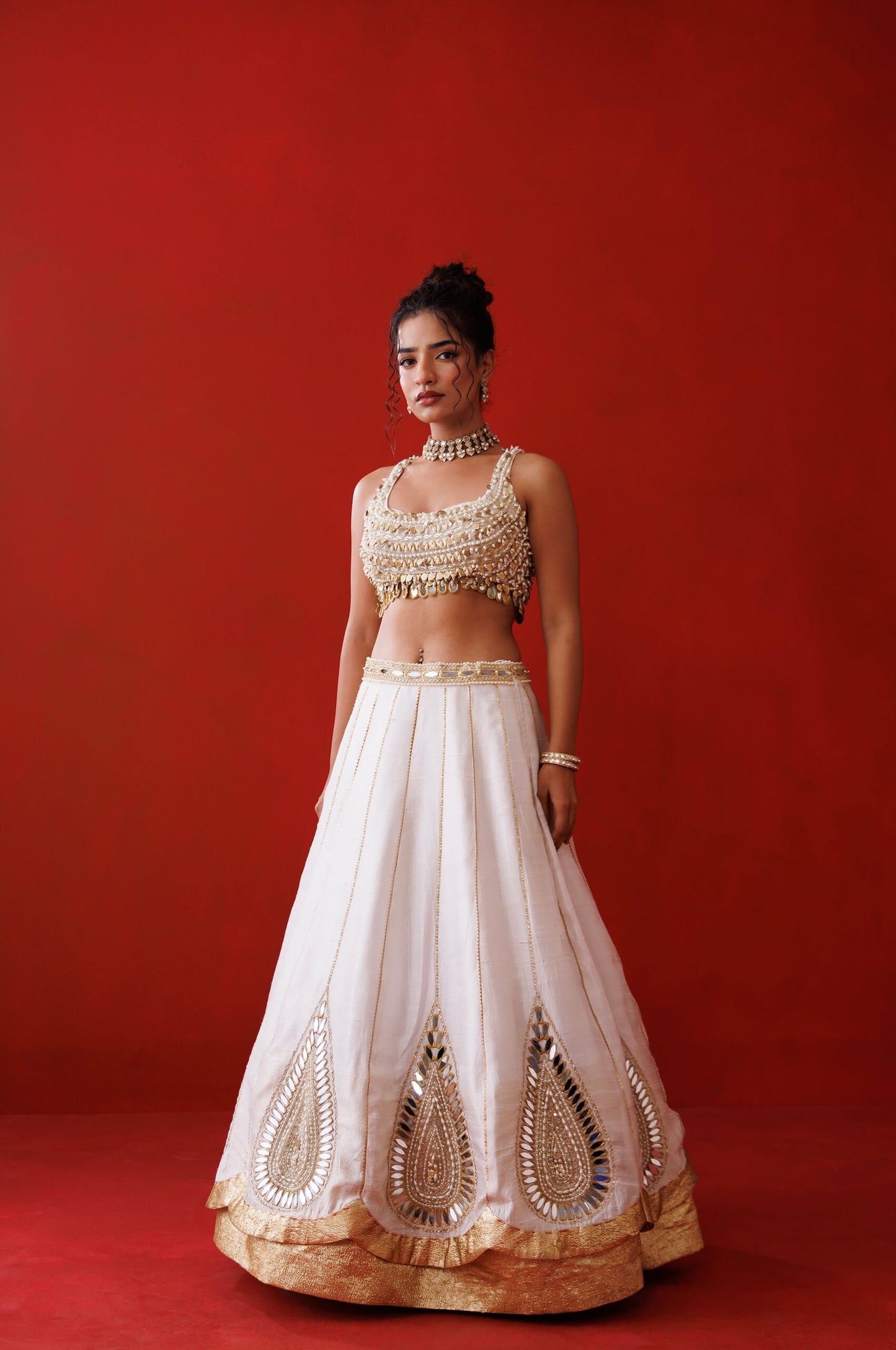 Ivory mirror gaze lehenga set