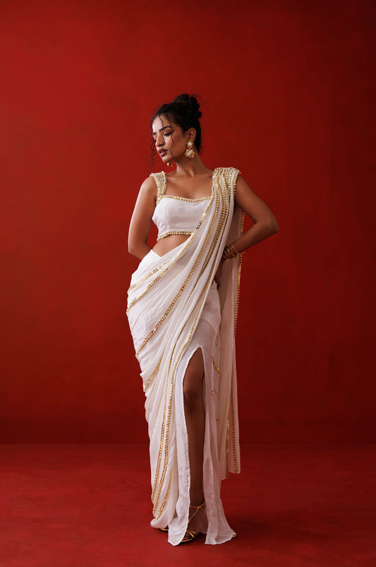 Ivory slit saree