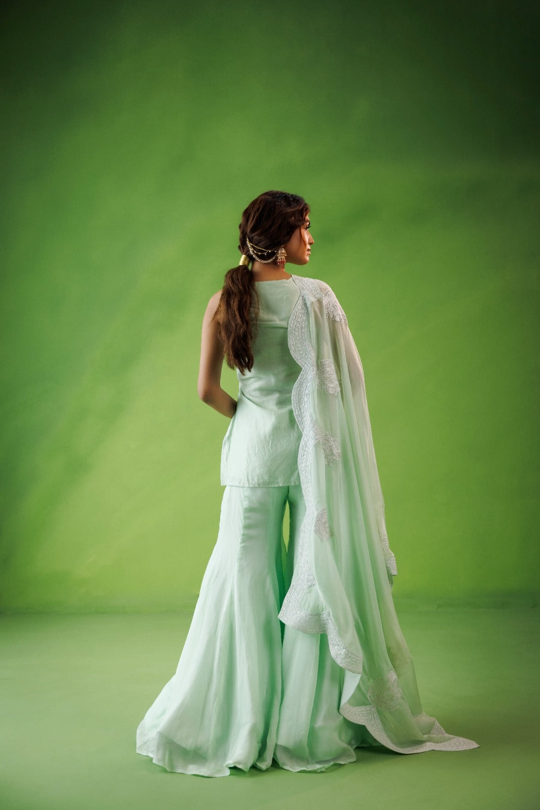 Mint Green Flared Sharara Set