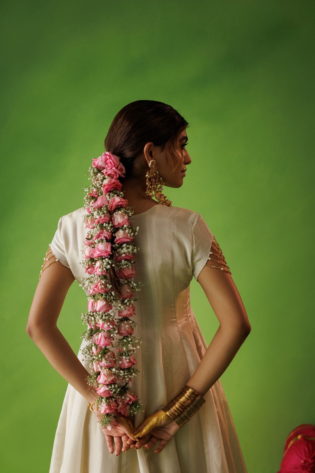 Beige Tissue Anarkali With Pastel Olive Dupatta