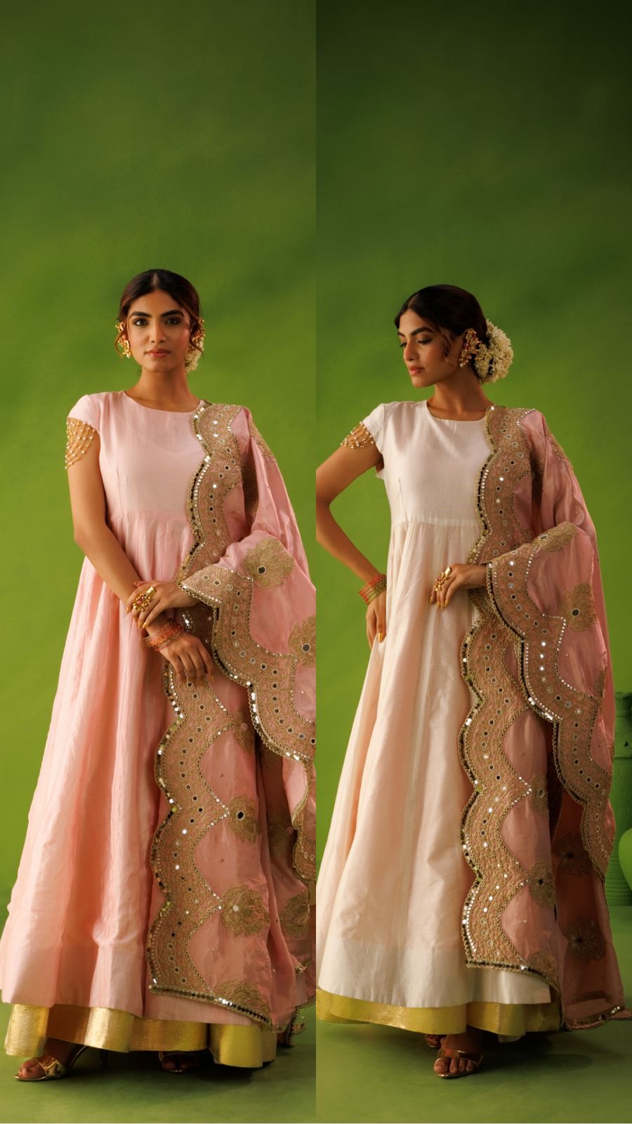 Ivory and Baby Pink Reversable Anarkali Set