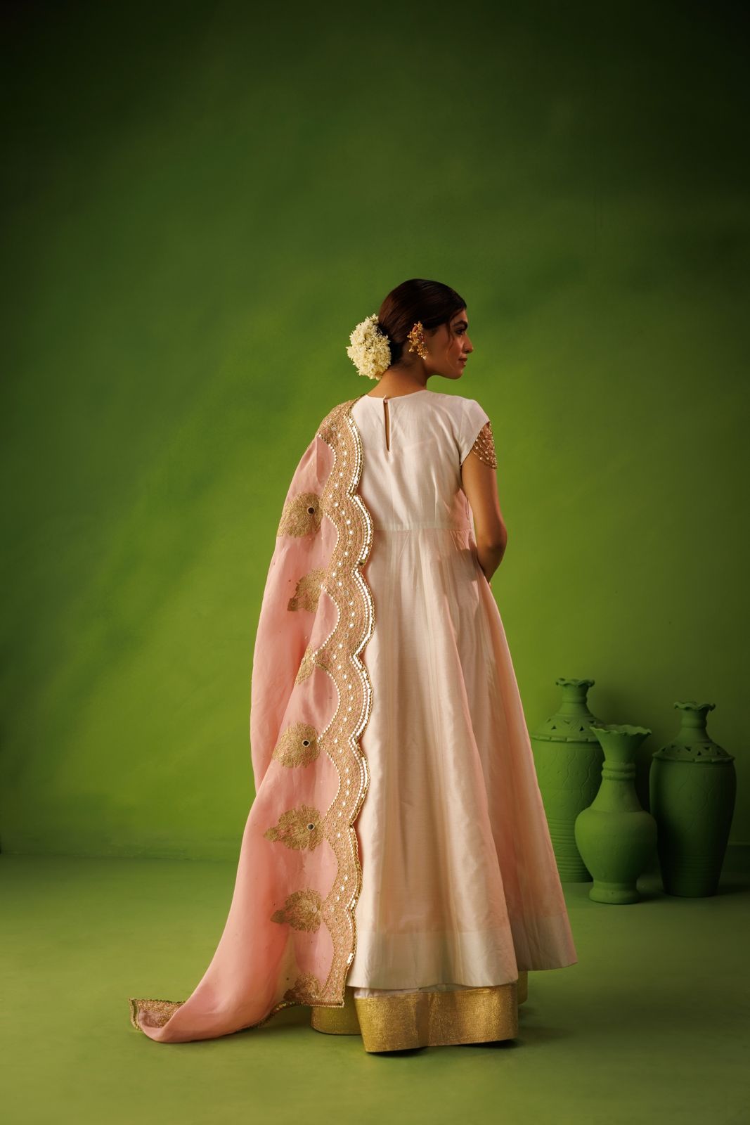 Ivory and Baby Pink Reversable Anarkali Set