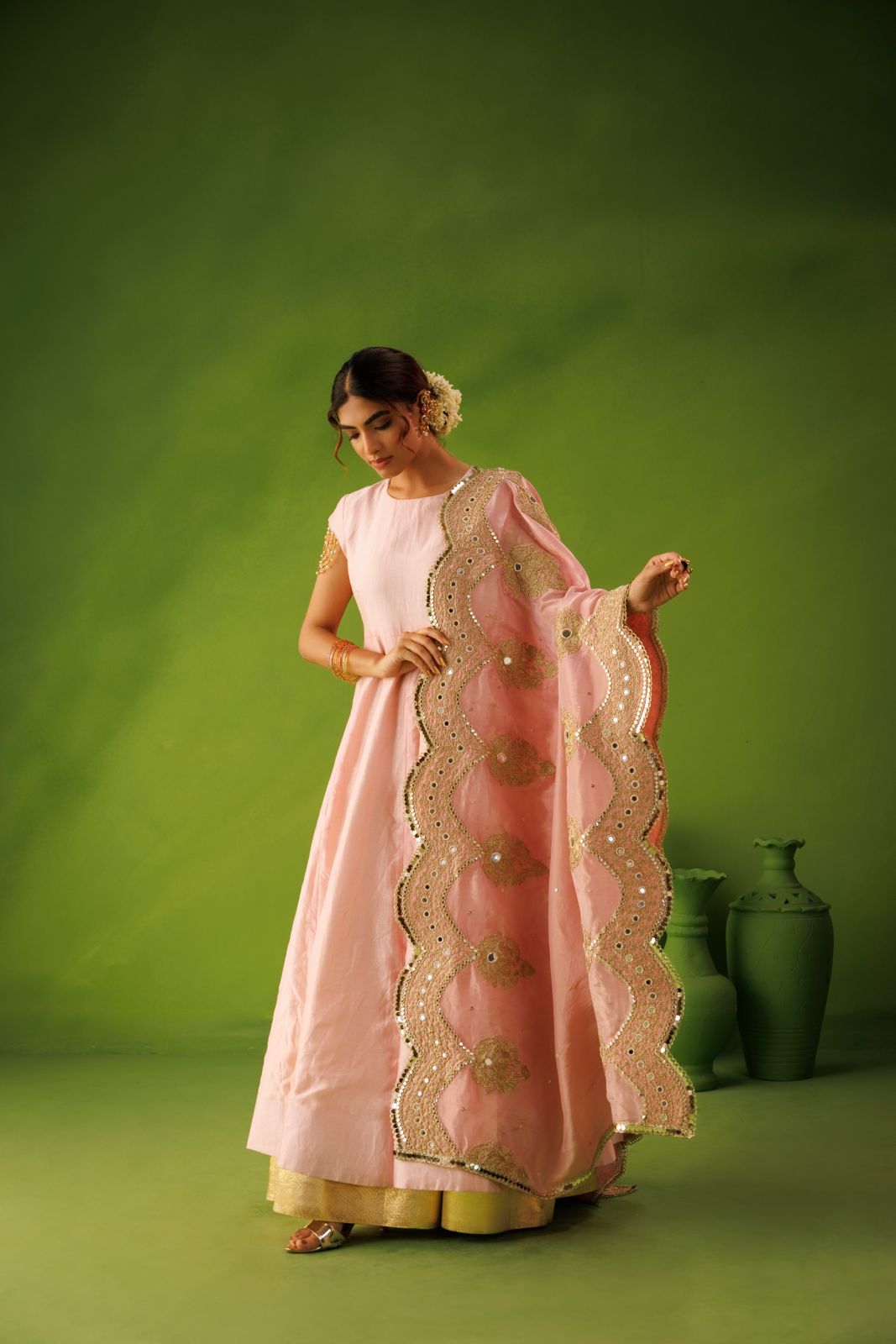 Ivory and Baby Pink Reversable Anarkali Set
