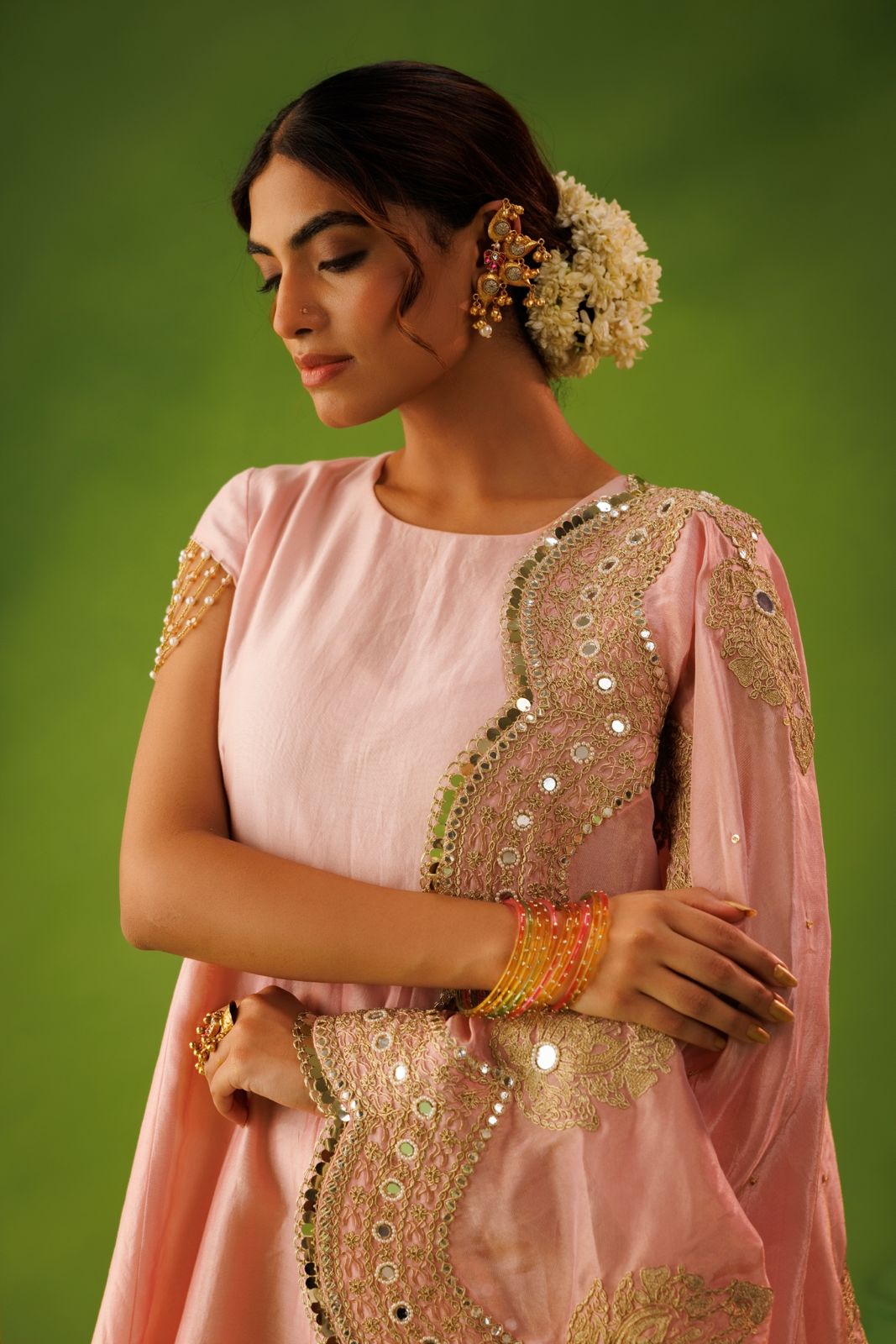 Ivory and Baby Pink Reversable Anarkali Set