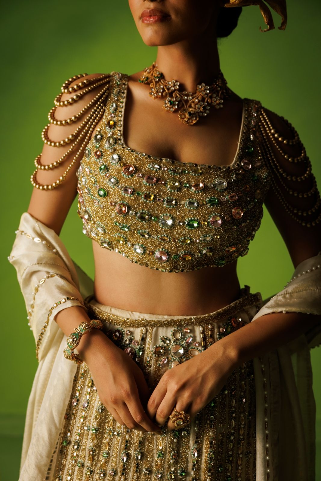 Tissue silk stone embellished fishtail lehenga set