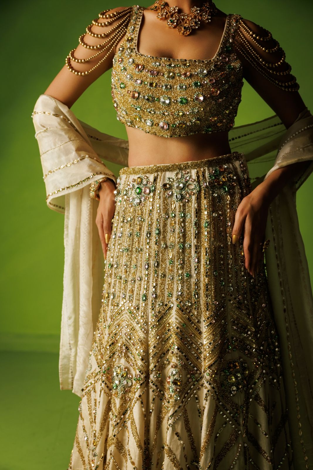 Tissue silk stone embellished fishtail lehenga set