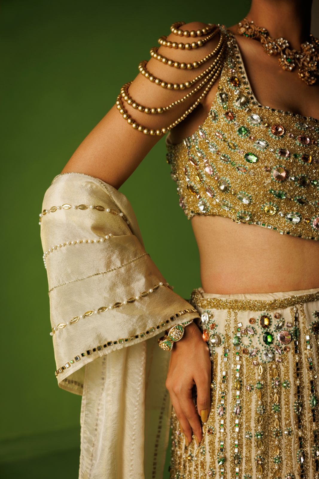 Tissue silk stone embellished fishtail lehenga set