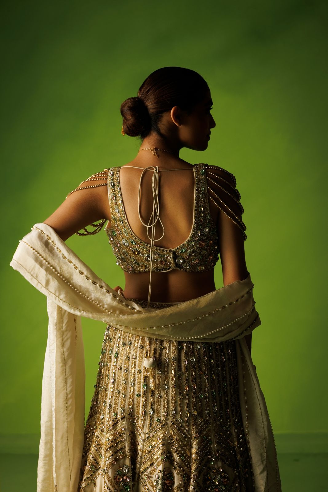 Tissue silk stone embellished fishtail lehenga set