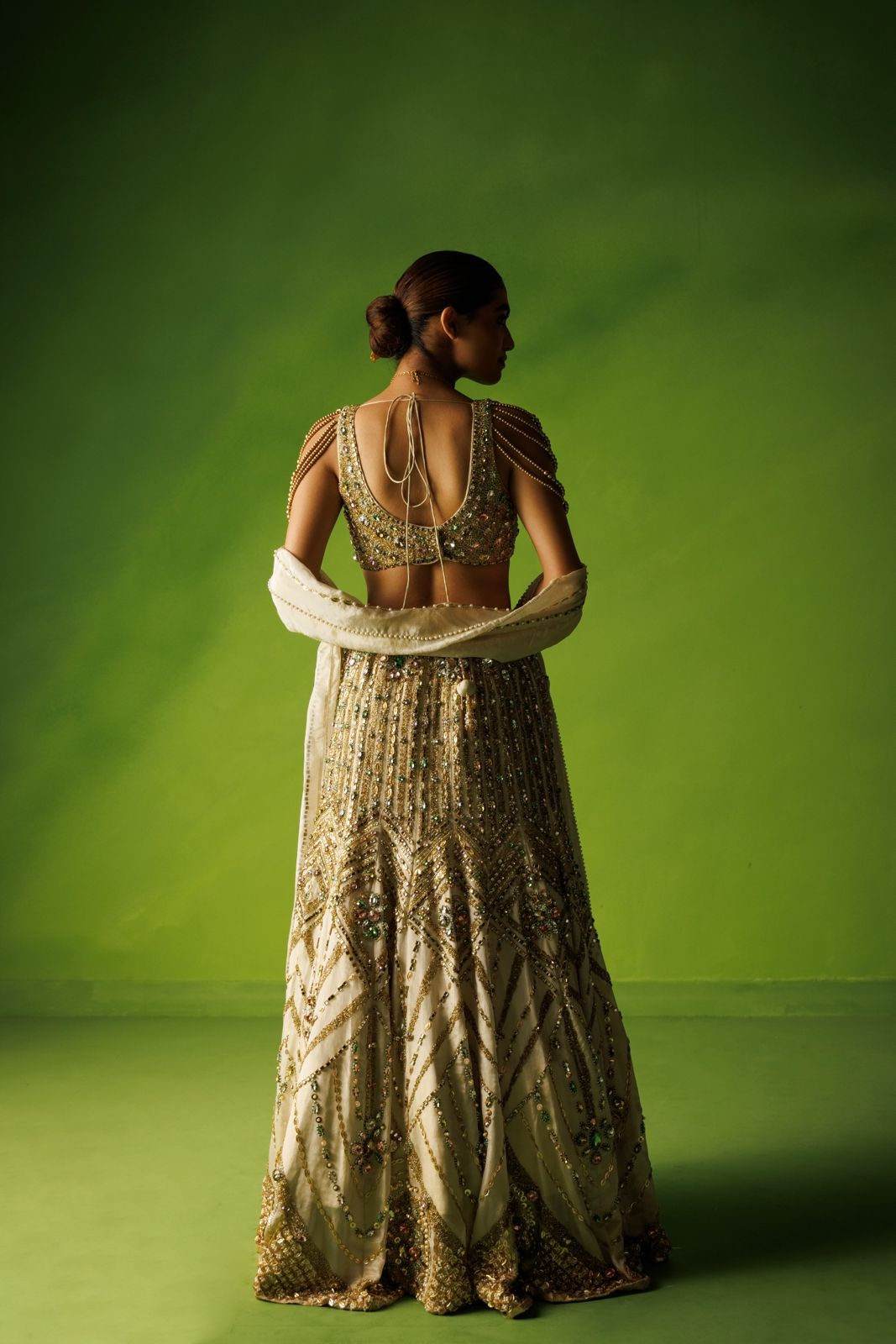 Tissue silk stone embellished fishtail lehenga set