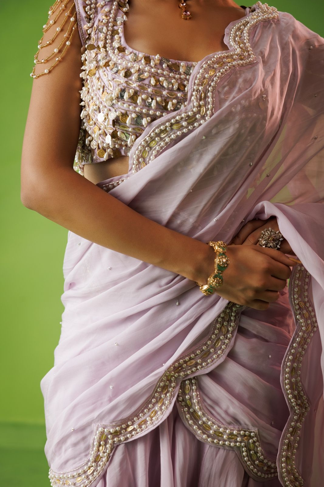 Lavender ruffle saree set