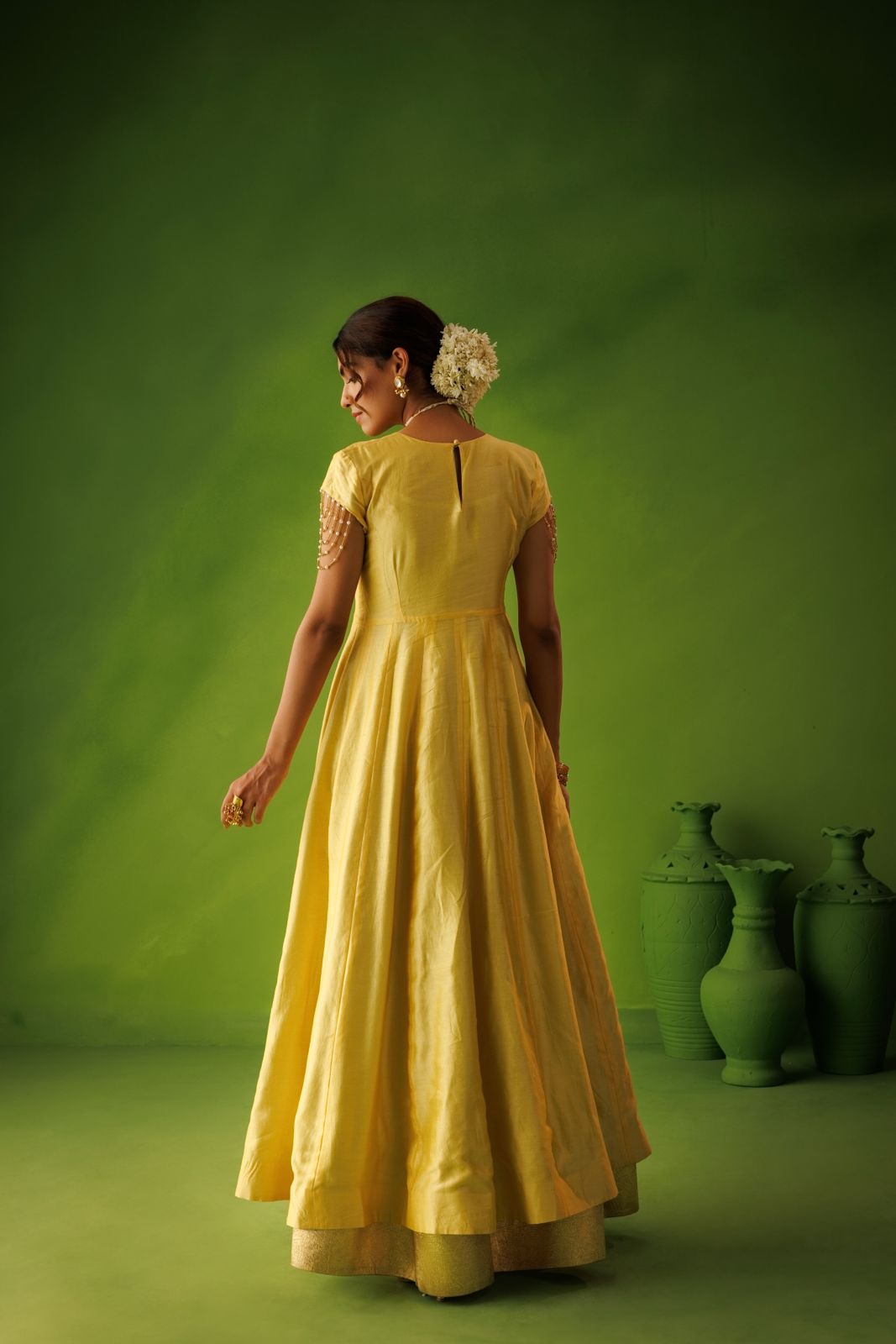Powder Blue and Yellow Reversable Anarkali Set With Yellow Dupatta
