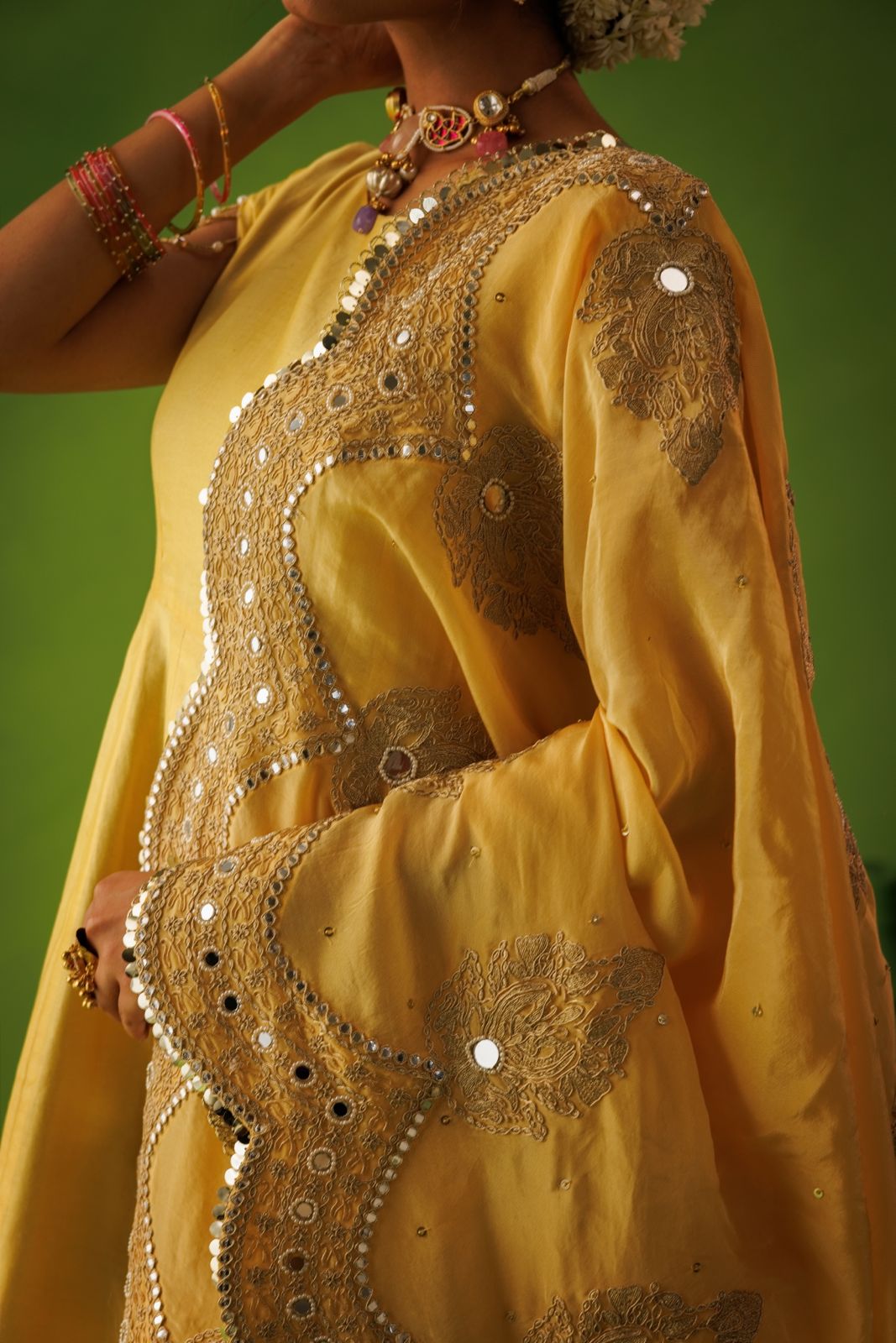 Powder Blue and Yellow Reversable Anarkali Set With Yellow Dupatta