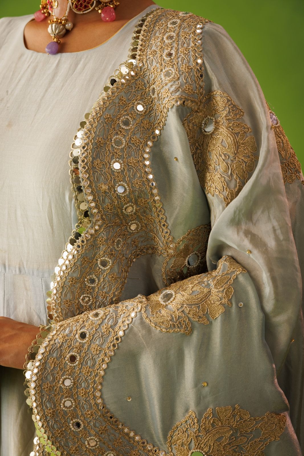 Powder Blue and Yellow Reversable Anarkali Set With Blue Dupatta