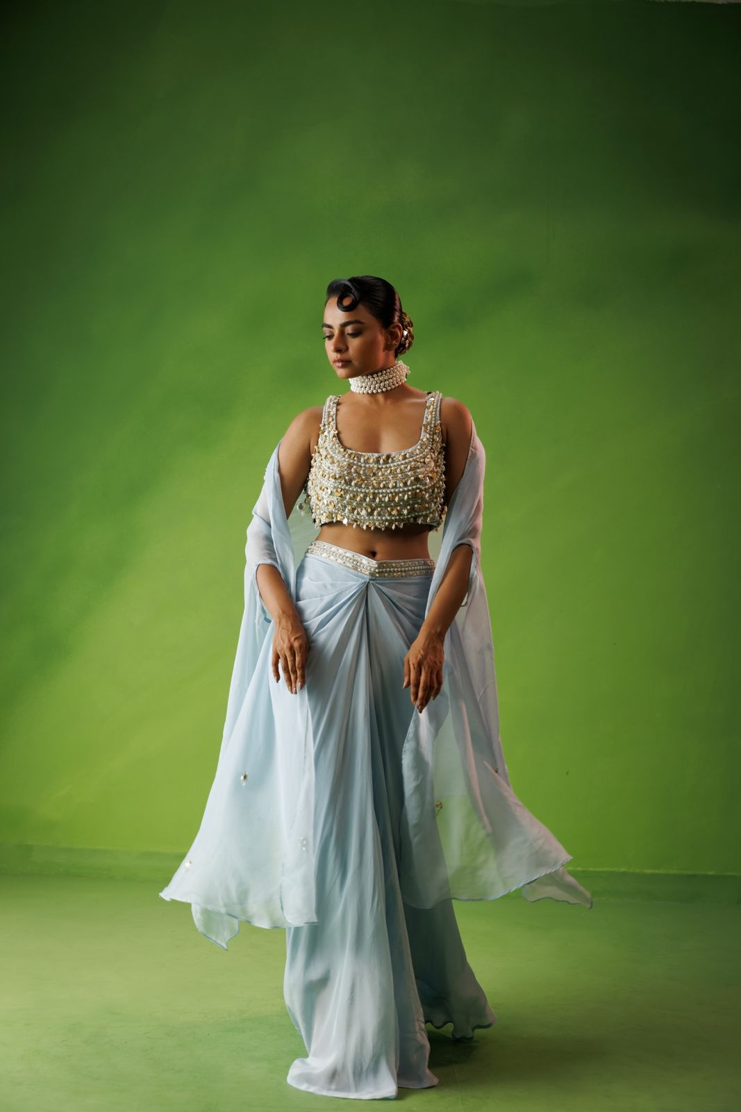 Powder blue drop bliss cape set