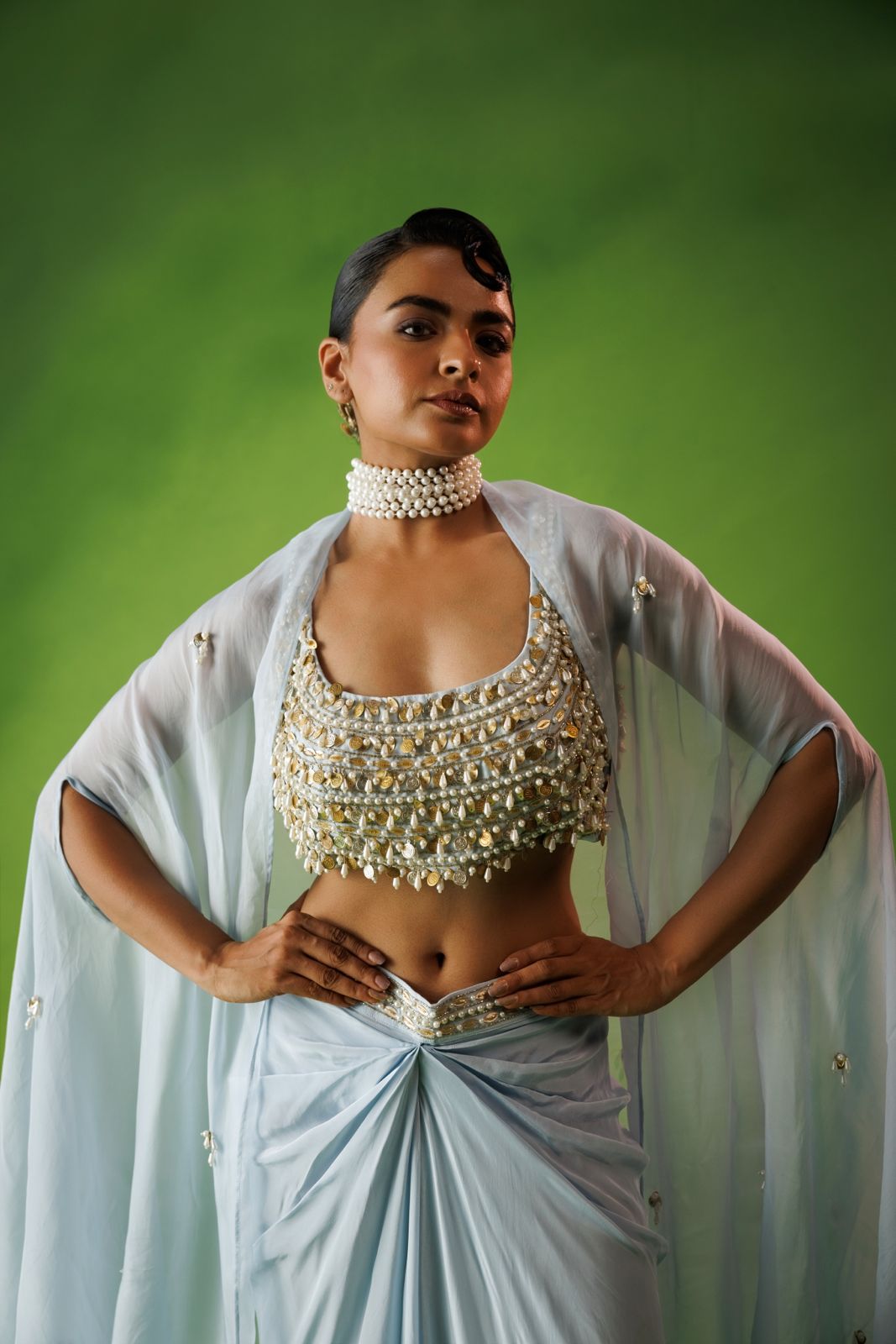 Powder blue drop bliss cape set