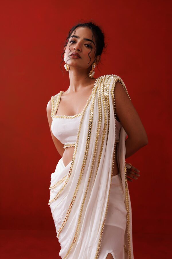 Ivory slit saree